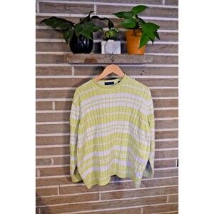 Karen Scott Cable Knit Pullover Sweater 2X pullover spring lime green stripe